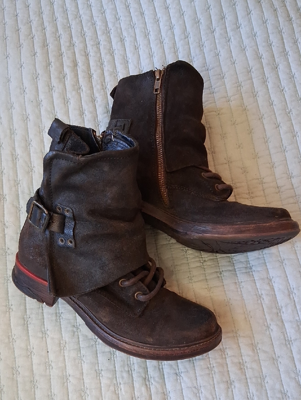 Women's Brown Leather Suede Ankle Boots with Side Zipper